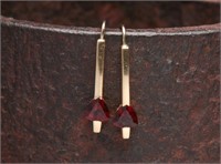 14K & Trillion Cut Ruby Threader Earrings - 3.26g