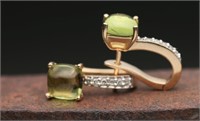 14k Gold Peridot & Diamond Earrings - 4.66g