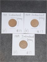 3- 1909 Indian Head Pennies