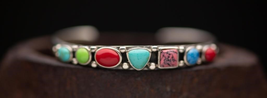 Sterling Silver Turquoise, Coral & More Bracelet