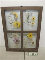 Vintage Wood Framed Window w/ Real Flowers
