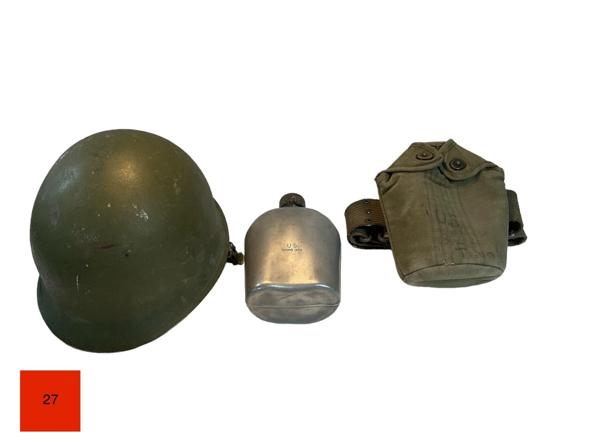Vintage Military Helmet and Canteen with Case