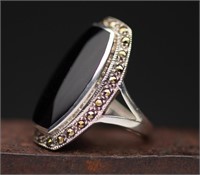 Black Onyx And Sterling Silver Ring - Size 8 1/2