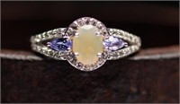 Amethyst, Opal And Sterling Silver Ring Size10 1/4