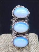 THREE STONE OPALITE RING WITH MALACHITE ACCENTS SI