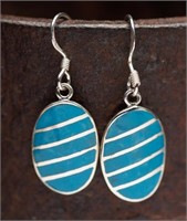 Sterling Silver And Turquoise Oval Ear Rings