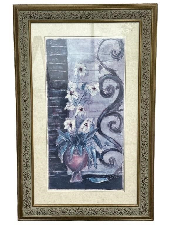 Floral Hanging Wall Art in Ornate Frame Signed