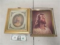 2 Vintage Jesus Framed Pictures Religious