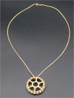 GOLD FILLED CHAIN BRONZE WAGON WHEEL PENDANT WITH