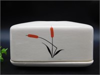 CATTAIL COVERED BUTTER DISH VINTAGE ANTIQUE