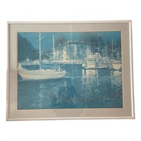 Large Nautical Print in Frame behind Glass Signed