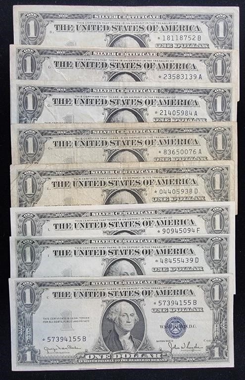 8 - $1 Blue Seal Silver Cert Star Notes