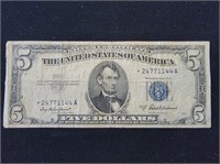1953 $5 Silver Cert Blue Seal Star Note