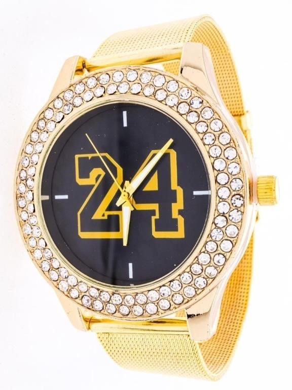 #24 Qtz, Watch With Bling Bezel Gold Fex Band & Ca