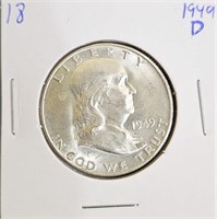 1949 D 90% Silver Franklin Half Dollar