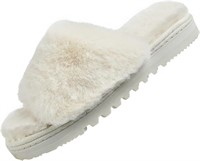 SIZE : 38-39 - White - Fluffy Open Toe Slippers