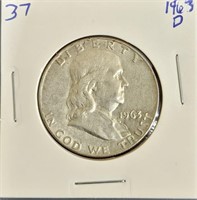 1963 D 90% Silver Franklin Half Dollar