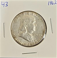 1962 90% Silver Franklin Half Dollar