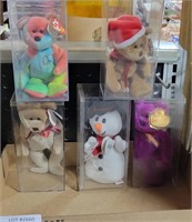 5 ASSORTED BEANIE BABIES IN HARD PLASTIC CASES