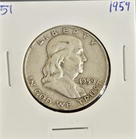 1959 90% Silver Franklin Half Dollar