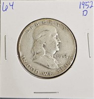 1952 D 90% Silver Franklin Half Dollar