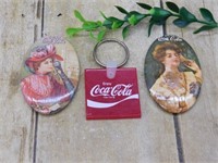COCA-COLA ADVERTISING POCKET MIRRORS AND KEYCHAIN