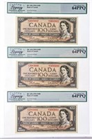 Canada Lot 3 x 1954 $100 In Sequence Legac y Choic