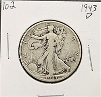 1943 D 90% Silver Walking Liberty Half Dollar