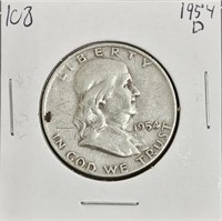1954 D 90% Silver Franklin Half Dollar