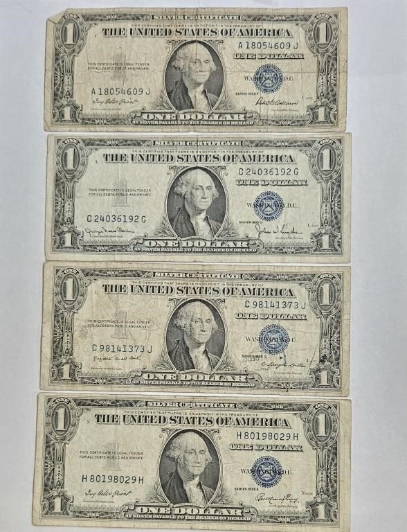 (4) 1935 F,D,G & E Blue Seal Silver Certificates
