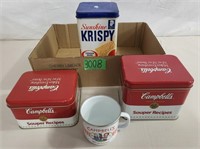 2 VTG CAMPBELL'S RECIPE TINS AND COLLECTIBLES