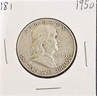 1950 90% Silver Franklin Half Dollar