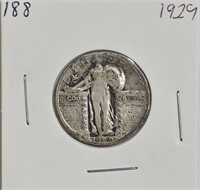 1929 90% Silver Standing Liberty Quarter Dollar