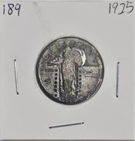 1925 90% Silver Standing Liberty Quarter Dollar
