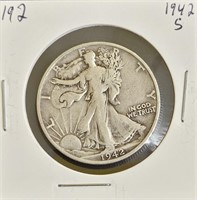 1942 S 90% Silver Walking Liberty Half Dollar