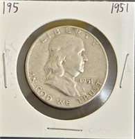 1951 90% Silver Franklin Half Dollar