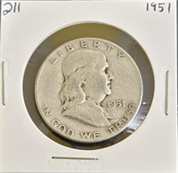 1951 90% Silver Franklin Half Dollar