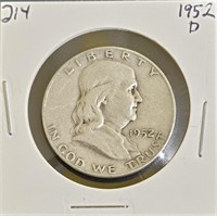 1952 D 90% Silver Franklin Half Dollar