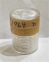 $10.00 Roll Of 90% Silver 1964 D Franklin Half