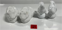 Vtg White Ceramic Bunnies Birds S&P Shakers