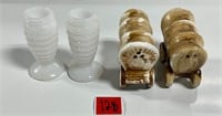Vtg Ribbed Milk Glass Covered Wagon S&P Shakers