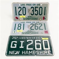 3 New Hampshire License Plates 1975 - 2005
