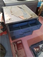 Grey galvanized metal parts storage drawers