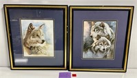 Pair Vtg Clancy Wolf Artworks Framed 1 Missi Glass