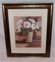 Large artist signed print w/ flowers.