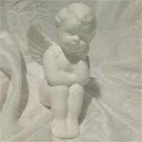 Angel Sitting Cherub White Ceramic Shelf Sitter