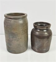 Two Antique Crocks, 1-Gallon and Smaller