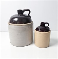 Two Vintage Brown Topped Stoneware Jugs