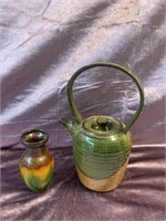 Stoneware Green Glaze Tea Pot & Ombre Vase