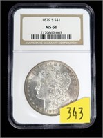 1879-S Morgan dollar, NGC slab certified MS-61